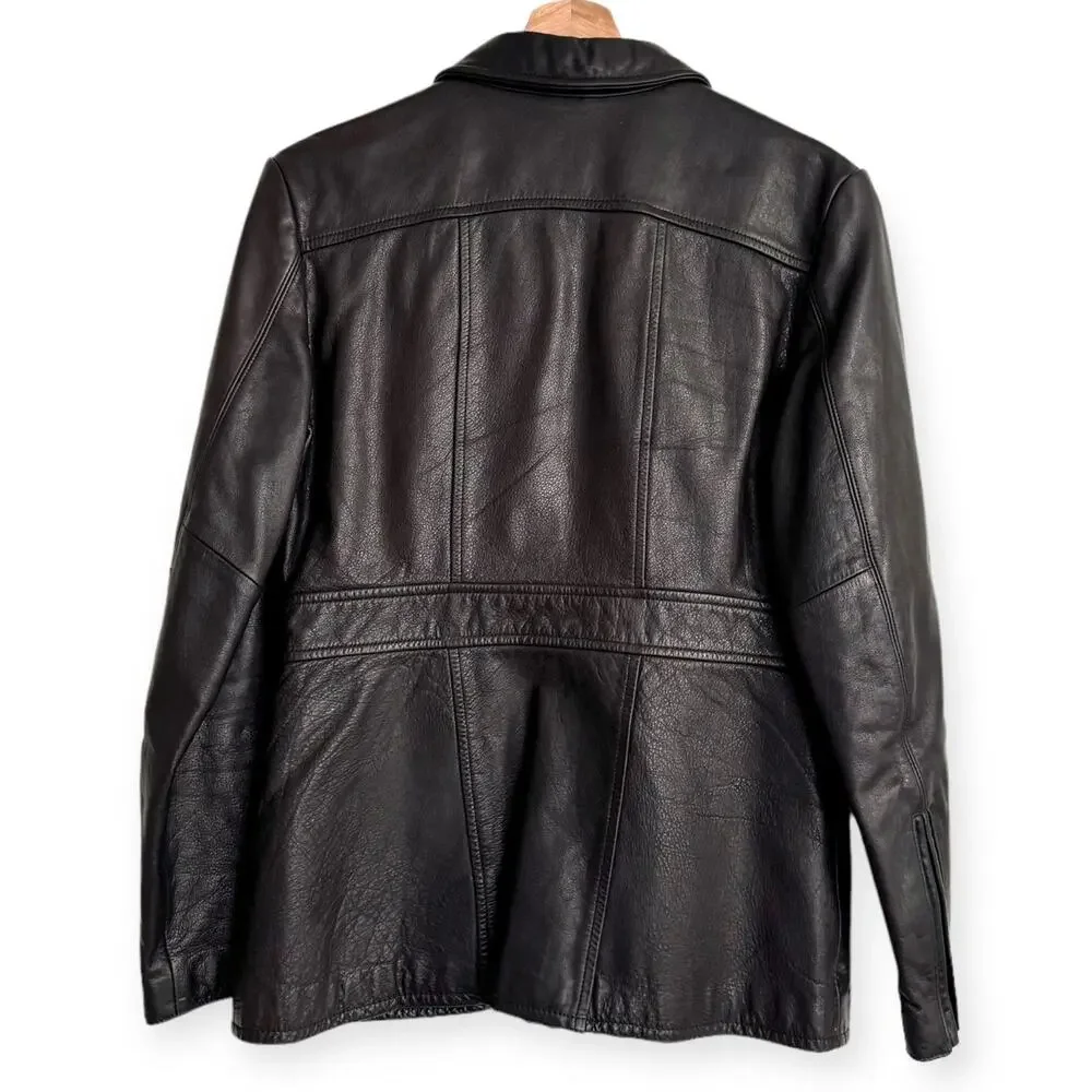 Vintage Banana Republic Dark Brown Military Heavy Leather Jacket Women's Size S - Picture 2 of 12